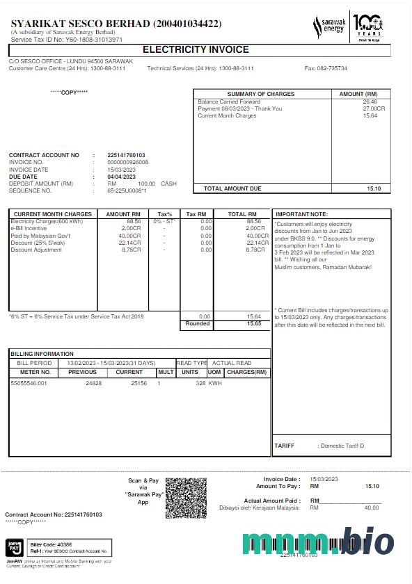 Malezja Sarawak Energy rachunek za media słowo i szablon PDF
